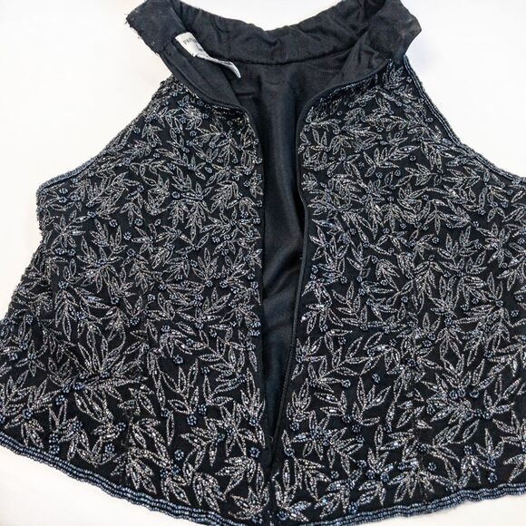 Black Silk Beaded Mock Neck Halter Top Shell Sz MP Papell Boutique - Picture 8 of 12